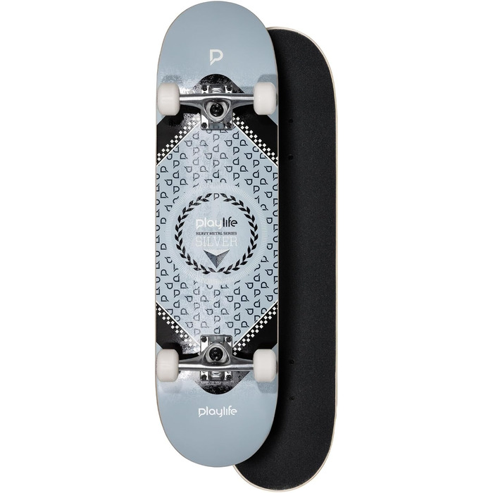 Скейтборд Playlife Heavy Metal Silver, 79 см, 52 мм 92A колеса, ABEC 7