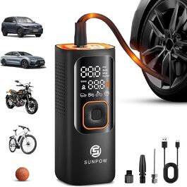Електричний портативний компресор SUNPOW 7500mAh, 160 PSI для авто, велосипедів, з LCD дисплеєм, LED підсвіткою, Powerbank, 12V DC, автоматичне вимкнення