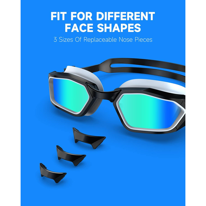 Окуляри для плавання Findway, захист від запотівання/UV, поляризовані окуляри для дорослих, підлітків та жінок з запасним носовим мостом, без витоку, чіткий огляд, чорний & білий/поляризована димчаста лінза (чорний & білий/золота поляризована дзеркальна л