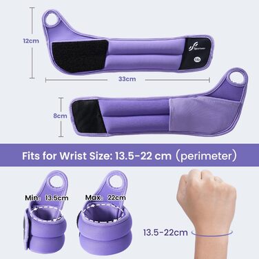 Набір манжетів для зап'ястя Sportneer (2 шт.) з петлями для великого пальця. Фітнес-ваги для рук, зап'ясть. Підходять для тренувань, бігу, фітнесу. Колір: фіолетовий