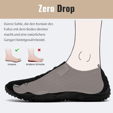 Босижні кросівки для жінок: м'які, дихаючі, для занять спортом та фітнесом, антиковзаючі (44 EU, чорний)