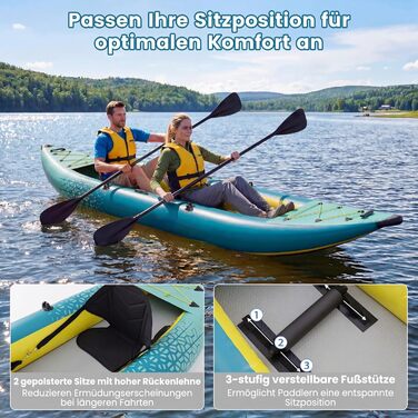 Надувний каяк COSTWAY для 2 осіб з алюмінієвими веслами, EVA-сидінням, насосом та ремкомплектом, сумка, 230 кг, блакитний