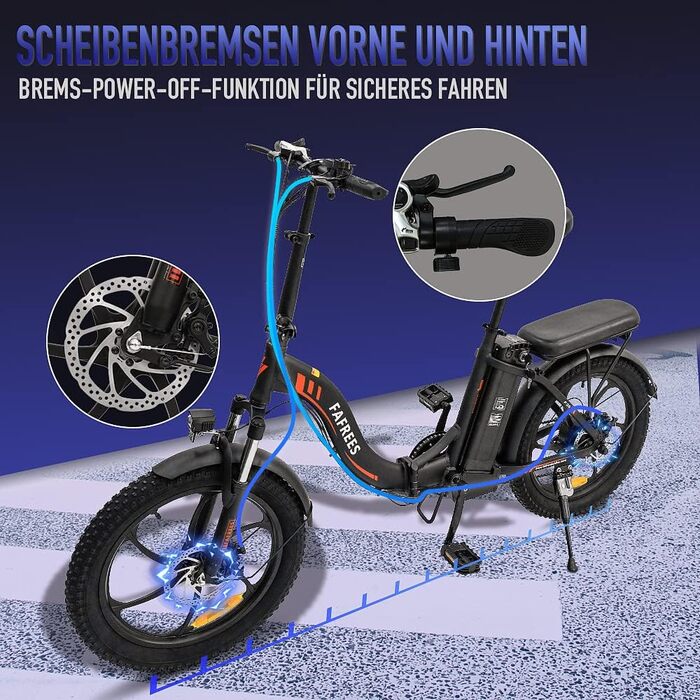 Електровелосипед Fafrees F20 20'' Fatbike, складаний, 250W, 36V/576Wh, для чоловіків та жінок, міський та гірський, вантажопідйомність 150 кг, швидкість до 25 км/год