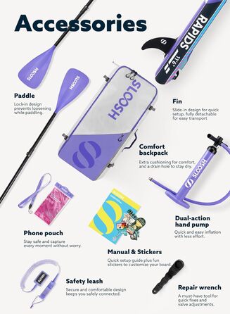 Надувна SUP-дошка SLOOSH 11'6'' з преміум аксесуарами, нековзким EVA покриттям, ультралегкою сумкою та насосом, для підлітків і дорослих, колір фуксія