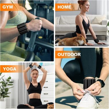 Набір фітнес-ваги для ніг та рук (2 шт., по 0,5 кг) - ваги-манжети для рук, ніг, 1 кг, регульовані. Підходять для фітнесу, йоги, пілатесу, аеробіки, ходьби, плавання. Чорний колір.