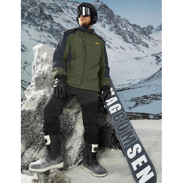 Зимова куртка MAGCOMSEN для чоловіків: тепла, водонепроникна, з капюшоном. Ідеальна для катання на сноуборді, активного відпочинку та роботи. Розмір XXL, колір хакі.