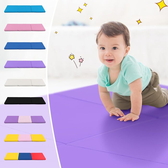 Складаний спортивний мат COSTWAY 180x60x5 см, водостійкий, нековзкий, для гімнастики, йоги та фітнесу, жовтий та рожевий
