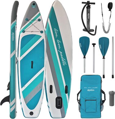 Надувна SUP-дошка ALPIDEX 320×76×15 см, комплект: весло, плавці, насос, рюкзак, ремкомплект, до 200 кг