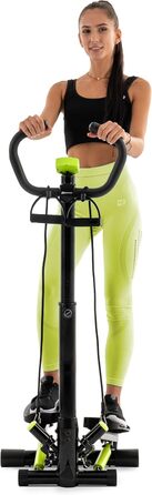 Степпер Hop-Sport HS-055S з поручнем, еспандерами та комп'ютером, регульована висота, чорний/салатовий