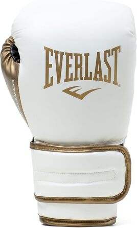 Боксерські рукавички Everlast Powerlock 2R для спарингу та тренування з мішком, з підтримкою зап'ястя, 4-шаровий шар, оригінальна екіпіровка Everlast (БІЛИЙ/ЗОЛОТО, 12OZ)