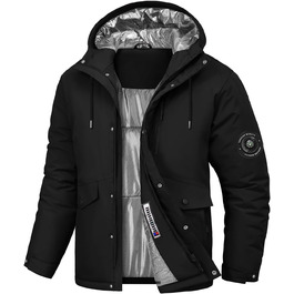 Зимова куртка для чоловіків, водонепроникна, для катання на лижах та сноуборді, тепла, з капюшоном та компасом (Синій, M), Чорний L