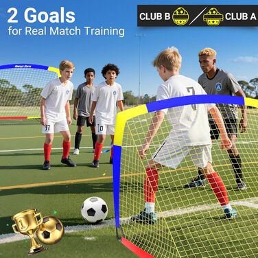 Ворота для футболу Dimples Excel Pop-Up – розкладні для дітей | Набір 1 або 2 шт. | Розміри 120x90 / 152x110 / 213x152 см | 3 кольори | З м'ячем, насосом, конусами та мішенню | Для саду та подарунка