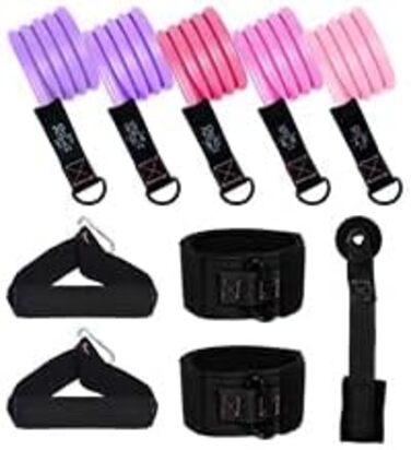 Набір еластичних стрічок Abahub для фітнесу з дверним кріпленням, ручками та петлею для ніг – для тренувань всього тіла, домашній спортзал, ідеально для початківців та досвідчених (Рожевий, 100LB)