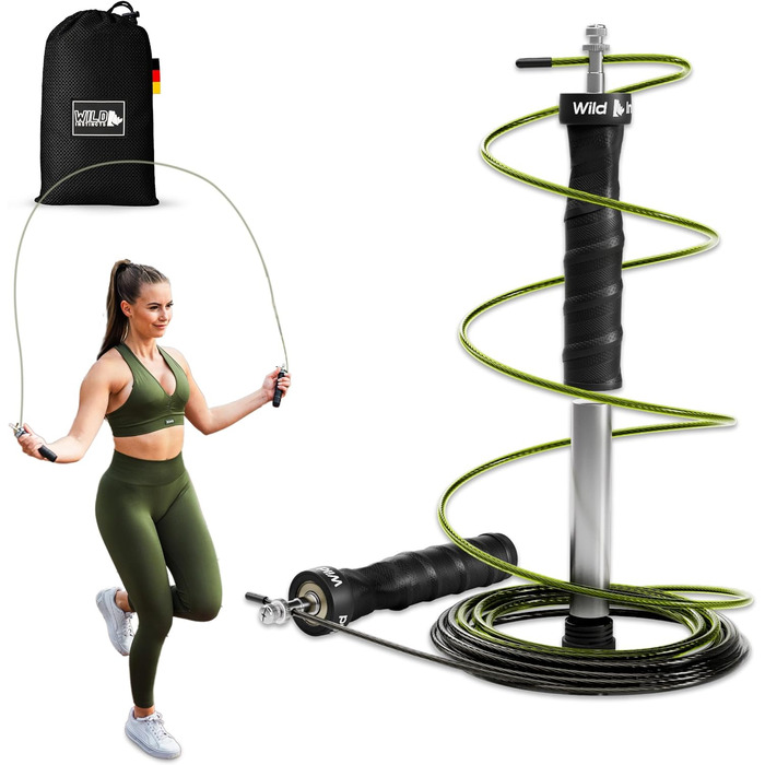 Скакалка Wild Instincts Profi, сталева, 3м, з підшипниками, антиковзкі ручки, додаткові обважнювачі, у комплекті чохол, для фітнесу, дорослих
