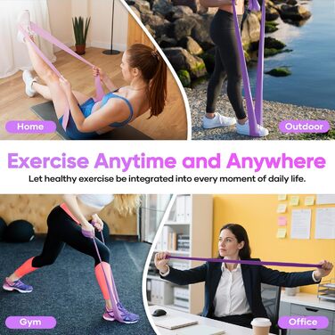 Набір фітнес-гумок Fokky Fitnessbänder 4 шт., 2 м, 4 рівні опору, для м'язів, йоги, пілатесу (жовтий, зелений, червоний, синій, фіолетовий)