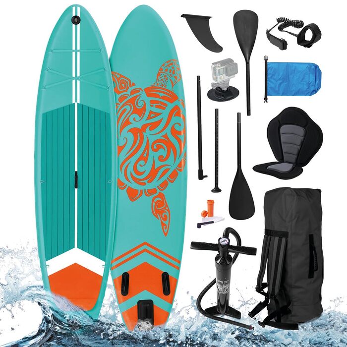 SUP дошка BRAST Turtle надувна з веслом, 320x81x15 см, бірюзова - комплект для Stand Up Paddleboarding (SUP) з 5-річною гарантією