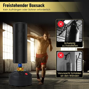 COSTWAY Самостійна боксерська груша, 173/182 см, зі стендом та боксерськими рукавичками, для кікбоксингу, боксу, MMA, для дітей та дорослих