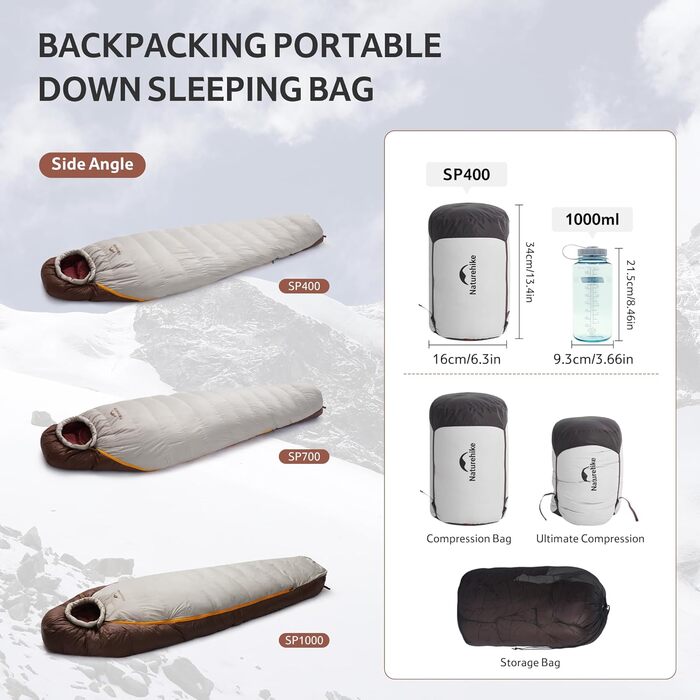 Спальний мішок Naturehike Snowbird Entendaunen, 400g, Khaki/M, для кемпінгу та подорожей