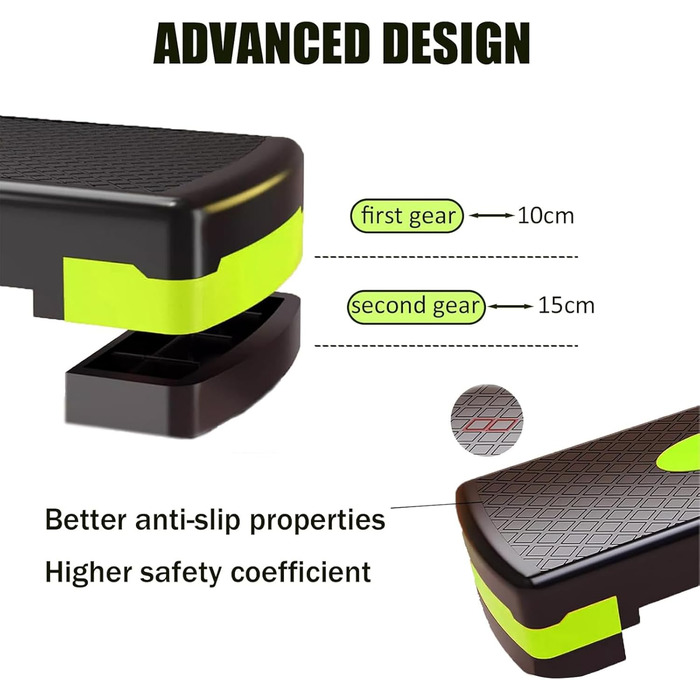 Степпер для фітнесу та аеробіки Steppbrett, регульована висота, 2 сходинки (10/15 см), для дому та офісу, 68 x 28 x 15 см, PP-1