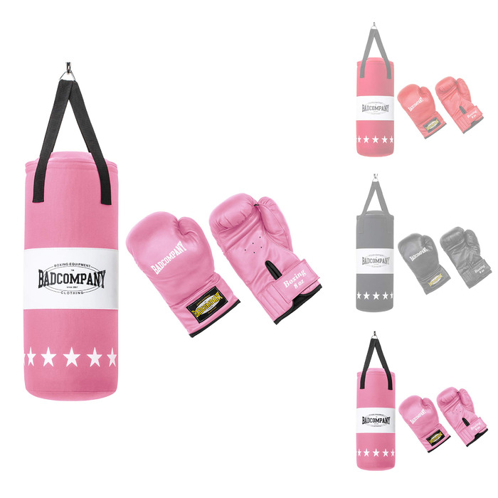 Набір для боксу для дітей та підлітків до 12 років: боксерський мішок 55 x 25 см та дитячі боксерські рукавички 8oz (Рожевий)