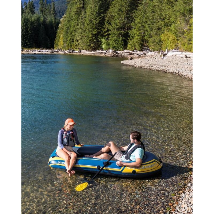 Надувний човен Intex Challenger 2, блакитно-жовтий, 236x114x41 см, одномісний