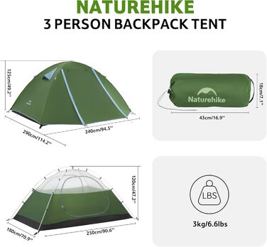 Намет Naturehike Bleik Ultraleicht 2-3 особи для кемпінгу, трекінгу та велотуризму (240x290x125 см, Зелений)