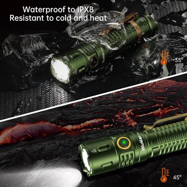 Wurkkos TD04 тактичний ліхтарик 3000 люмен, LED, акумуляторний, 8 режимів, IP68, водонепроникний, для активностей на відкритому повітрі та в приміщенні, зелений