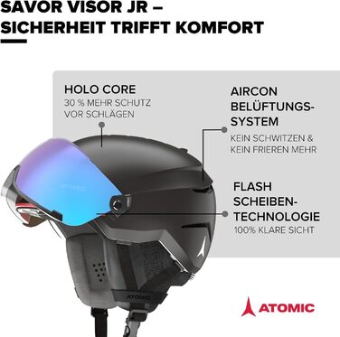 Дитячий лижний шолом ATOMIC SAVOR VISOR JR з візором, максимальний захист, вентиляція Aircon, дзеркальна лінза