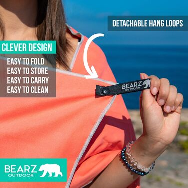Швидковисихаюче туристичне рушник BEARZ Outdoor: для кемпінгу, подорожей, йоги та фітнесу (мікрофібра, Space Gray, Living Coral (2 шт.))