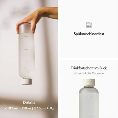 Пляшка для води KIVY Tritan 1 л, підходить для газованої води, легка, спортивна, для фітнесу, без BPA, кремово-біла