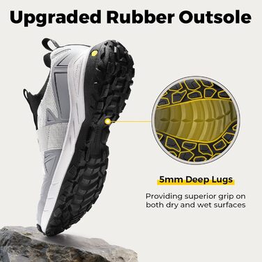 Черевики для хайкінгу FitVille для чоловіків, широкі, трекінгові, slip-on, Outdoor, дихаючі, для ходьби, антиковзаючі, повсякденні, широкі кросівки 47 EU X-широкі, Nebel Mondgrau