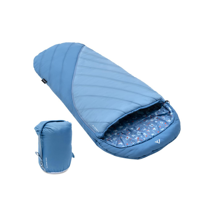 Дитячий спальник Qeedo Buddy Junior для кемпінгу (10-25°C) - 3 сезони, до 140 см (Синій кит)