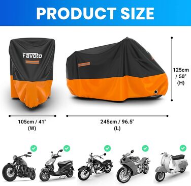 Водонепроникний чохол для мотоцикла Favoto XXL (245x105x125 см) - чорно-помаранчевий