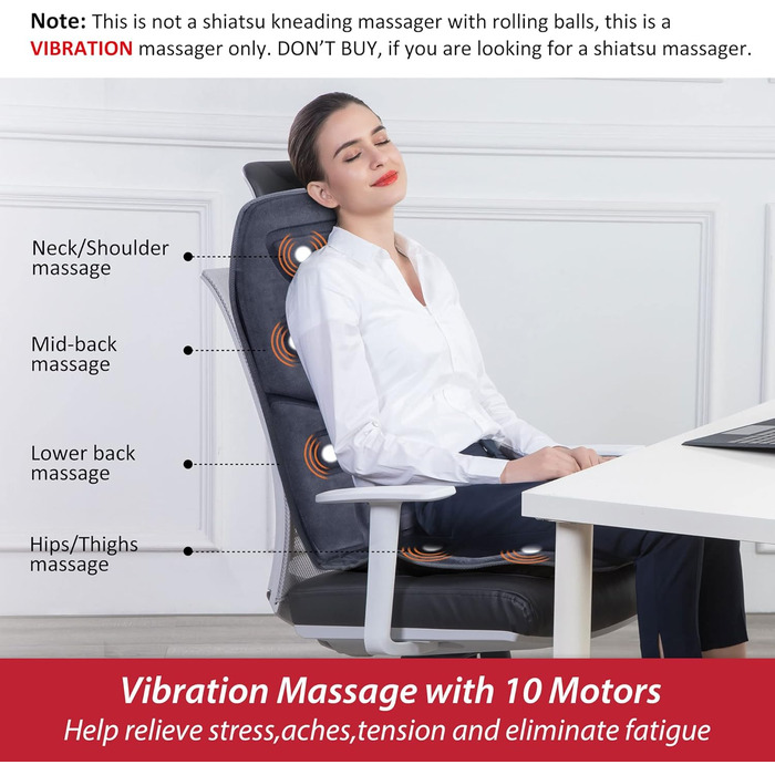 Масажне сидіння Comfier з підігрівом та вібрацією для спини та шиї, подушка для розслаблення, масажер для дому та офісу, подарунок для жінок (Блакитний)