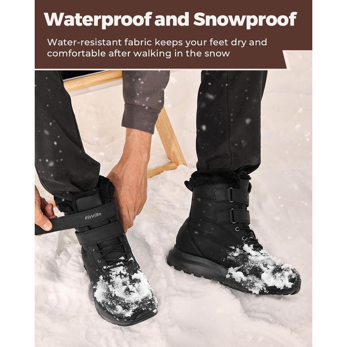 Черевики зимові чоловічі FitVille широкі, теплі, водонепроникні, з коротким гомілкою, чорні (46 EU)