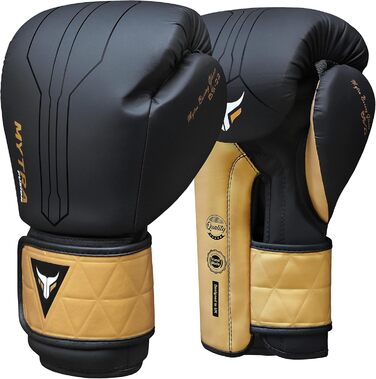 Боксерські рукавички Mytra Fusion 16oz чорні/золоті з безкоштовними бинтами для боксу, MMA, тайського боксу, кікбоксингу для чоловіків і жінок