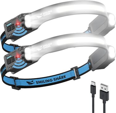 Налобний ліхтар Smiling Shark, 2400mAh, LED, 35° поворот, 2 світлодіоди, сенсор руху, мульти-режим, для кемпінгу та піших прогулянок