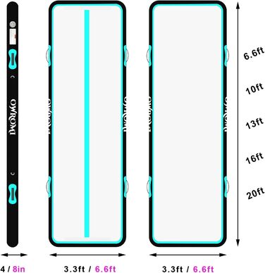 Надувний гімнастичний мат для акробатики та tumbling (6м x 1м x 10см) з електронасосом, зелений/чорний