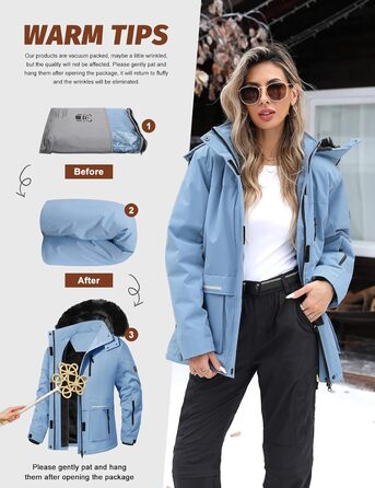 Водонепроникна зимова куртка Voqeen для сноубордингу та лижного спорту з флісовою підкладкою, синього кольору (L)