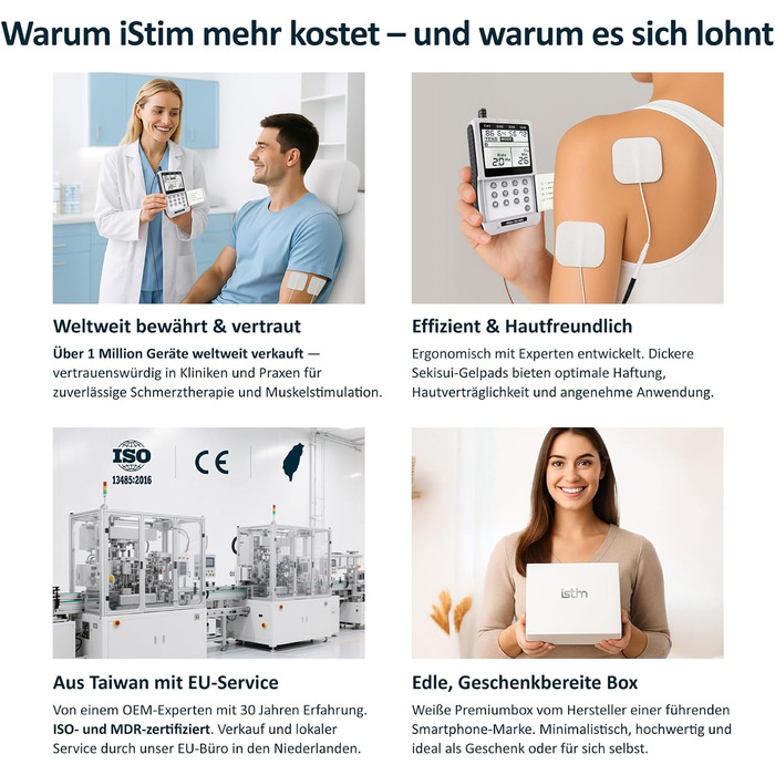 iStim EV-805 TENS EMS: 4-канальний апарат для електростимуляції та масажу - зняття болю в спині, шиї, плечах, ногах. Комплект з 16 електродів та батарейками AA