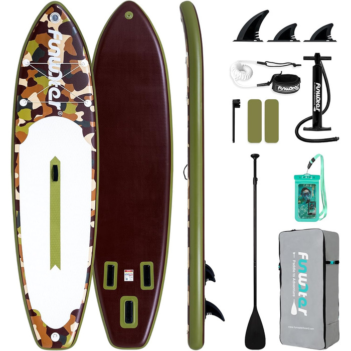 Надувний SUP-борд FunWater 11'10'6' з аксесуарами: весло, насос, сидіння. Кольори: ADLER-SCHWARZ&GRAU, CAMO-BRAUN