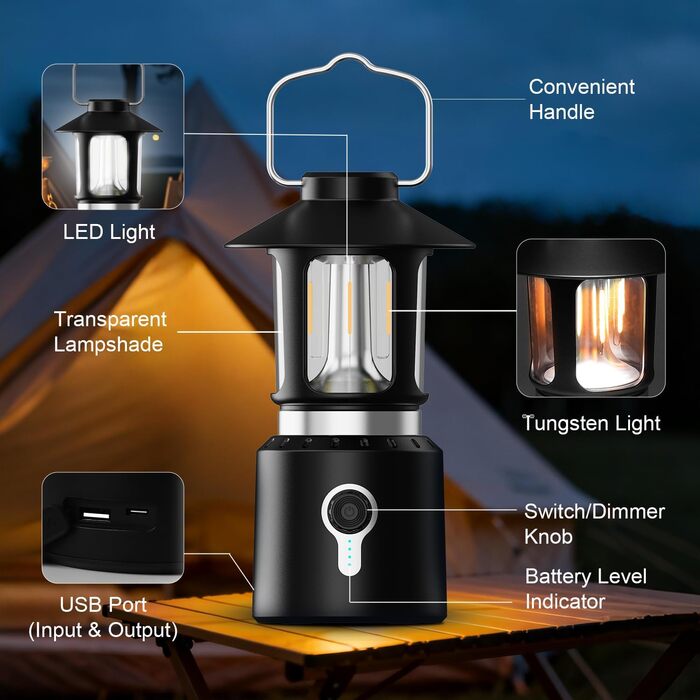 Налобний ліхтар-телескоп Campinglampe, 8000 mAh, LED, 3 кольори, регулювання яскравості, 2 джерела світла, ретро, для кемпінгу, саду, піших прогулянок, надзвичайних ситуацій