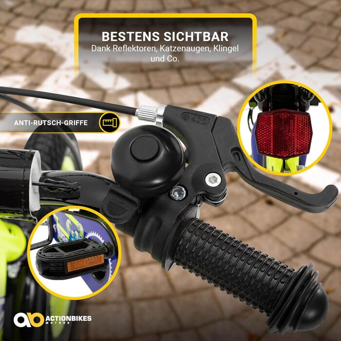 Детский велосипед Actionbikes Turbo 12/16 дюймов - V-Brake тормоза, защита от брызг, для детей 2-7 лет (для девочек и мальчиков)