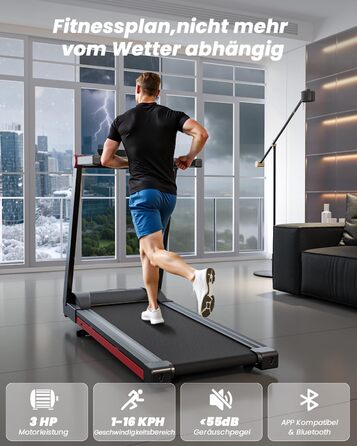 Бігова доріжка для дому 16 км/год, Walking Pad з нахилом 6%, бігове полотно 158 кг, велика площа бігу 112 * 42 см, тихе бігове полотно для дому та офісу, чорно-червоне