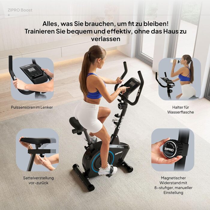 Zipro Heimtrainer Fahrrad Boost: велотренажер для дому, фітнес-велосипед, магнітний велотренажер до 120 кг, індоор байк