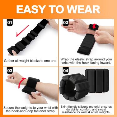 Набір фітнес-ваги для ніг та рук (2 шт., по 0,5 кг) - ваги-манжети для рук, ніг, 1 кг, регульовані. Підходять для фітнесу, йоги, пілатесу, аеробіки, ходьби, плавання. Чорний колір.
