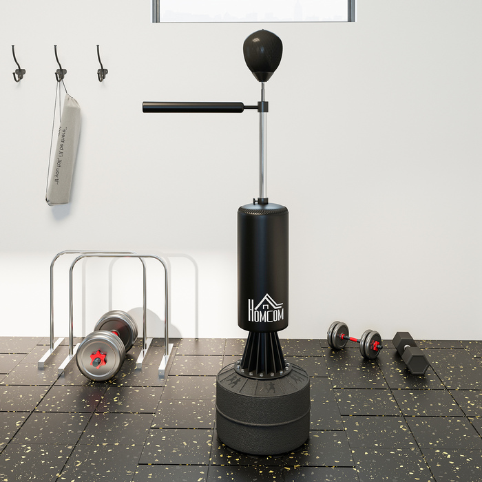Стендовий боксерський мішок HOMCOM зі швидкісною кулею та еластичною паличкою, регульована висота, для дорослих, 155-205 см, чорний
