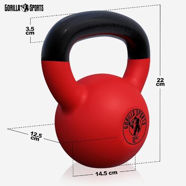 Гиря GORILLA SPORTS 12 кг з вініловим покриттям, чавунна, для фітнесу та силових тренувань
