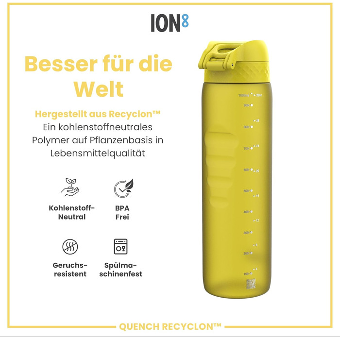 Пляшка для води Ion8 1 літр, 1000 мл, не протікає, зручна для спорту, BPA-free, з кришкою на засувці, легко миється, для фітнесу та тренажерного залу