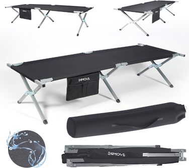 Розкладне ліжко 24MOVE® для кемпінгу та відпочинку на природі, 210x72x45 см, чорне, до 200 кг